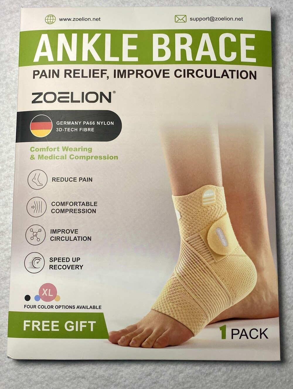 ZOELION PRO-8006 Ankle Brace Compression Sleeve XL Adjustable Strap Pink NEW